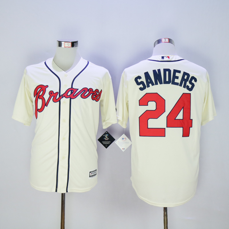 2017 MLB Atlanta Braves #24 Sanders Cream Throwback Jerseys